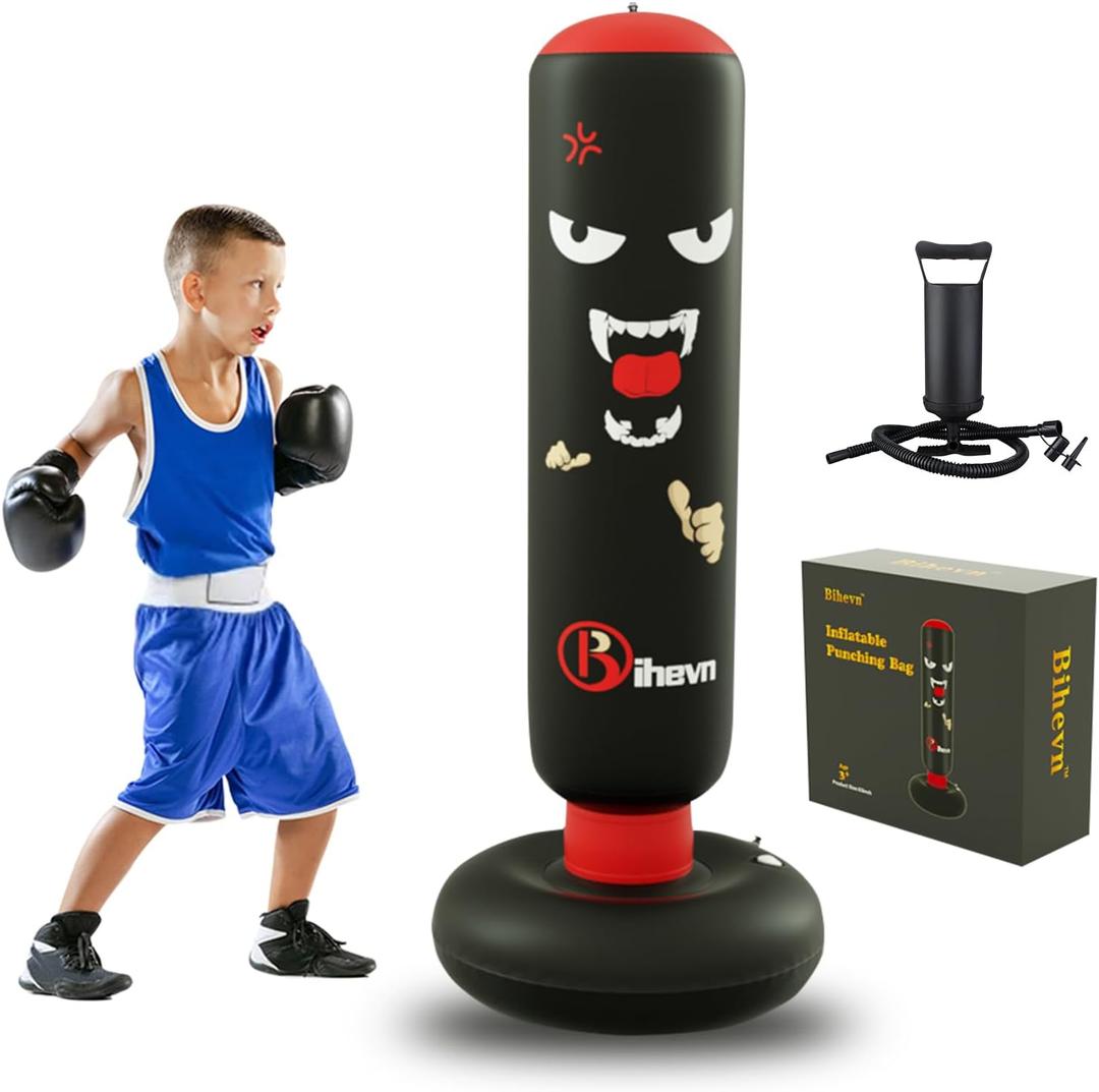 Children's Independent Punching Bag Inflatable Boxing Bag Set with Gloves and air Pump, Designed for 3-12 Years Old, Safe Decompression, The First Choice for Sports Toys, Great Value Gift