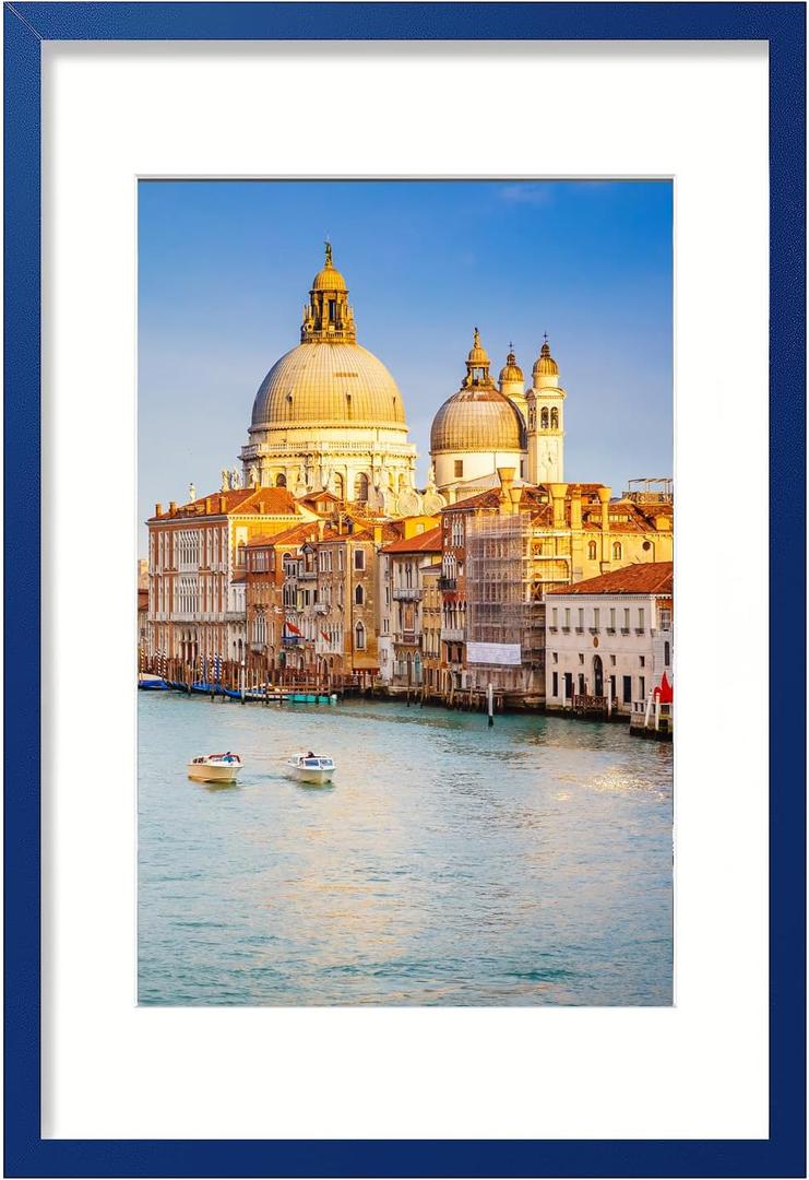 wyooxoo 24x36 Poster Frame Dark blue Solid Wood Picture Frames Display Pictures 20x30 with Mat or 24x36 Without Mat Colorful Frame For Horizontal Vertical Wall Mounting