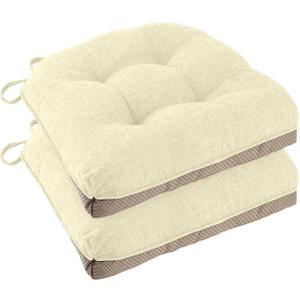Chair Cushions for Dining Chairs 2 Pack Non Slip Kitchen Chair Cushions 18"x18"x3" Turfted Chair Pads Comfortable and Soft Seat Cushion with Ties (2, Ivory)
