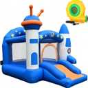 Bounce House, Kid Inflatable Bounce House with Slide, Space Rocket Themed Bouncy Castle for Kids 3-6, 370W for Indoor & Outdoor Play, Backyard Birthday Party with Basketball Hoop, Small-2026