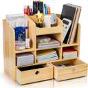 Wooden Desk Organizer with Drawers, Large Countertop Office Supplies Accessories Organization with 10 Compartments, Multifunctional Storage Box Makeup Storage Shelf Rack for Home, Office