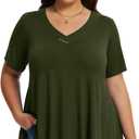LARACE Plus Size Tops for Womens T Shirts Button Down Summer Clothes Short Sleeve Tunics Casual V Neck Blouses (Green, XXL)