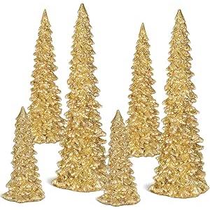 Pangda Christmas Tree Figurines 11''/ 8.6''/ 7'' Champagne Gold Glittered Christmas Tree Resin Stone Xmas Holiday Figurines Xmas Desk Decor Centerpieces for Tabletop Decoration (Black)