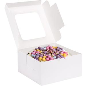 Moretoes 24pcs Cake Boxes, 10x10x5 Inches White Square Bakery Boxes with Window Cajas Pasteles for Cake, Mother's Day, Pastries, Chocolates, Cookies, Pie, Birthday Party, Wedding