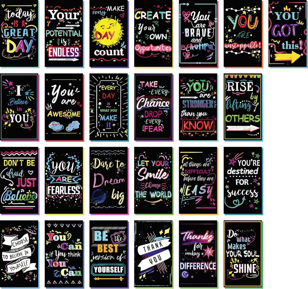 Iconikal 200-Count Inspirational, Motivational Sayings 3.5x2-inch Mini Quote Cards, Blank Back Give Gratitude, Appreciation, Kindness & Encouragement