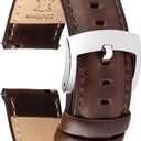 Leather Watch Bands Quick Release, Elegant Top Grain Leather Watch Straps for Men & Women, Choice of Color & Width, 20mm Wristbands Bracelet for Watch & Smartwatch, Coffee, Silver Buckle