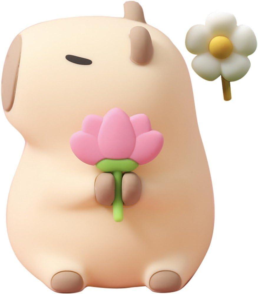 Capybara Night Light Cartoon Silicone Nightlight Rechargeable Bedside Lamp Xmas Birthday Gift for Kid's Room Living Room (Pink)