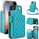 Phone Case for iPhone 7/8/SE 2020/2022 Wallet Cell Cover with Screen Protector RFID Blocking Card Holder iPhone7 iPhone8 7s 8s i SE2020 SE2022 2/2nd/3/3rd Generation SE2 SE3 7SE 8SE Women Girls Green