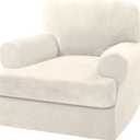 H.VERSAILTEX Sofa Cover 2 Piece T Cushion Armchair Slipcovers Thick Velvet Couch Cover Furniture Protector Stretch T Cushion Sofa Covers for 1 Cushion Couch with 1 Individual T Cushion Covers, Ivory