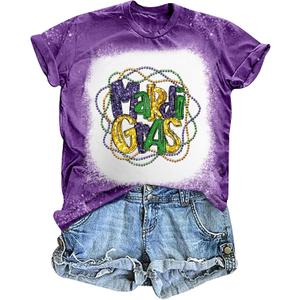 Mardi Gras Shirts for Women: Carnival Graphic Shirt New Orleans Mardi Gras Party Outfits Fat Tuesday Tops, Size L