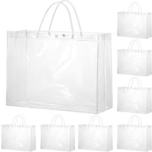 woric 30 Pack Large Clear Gift Bags with Handle, 16"X6"x12" Large Plastic Bag Shopping Bags for Small Business Gifts Graduation Wedding Party Favors