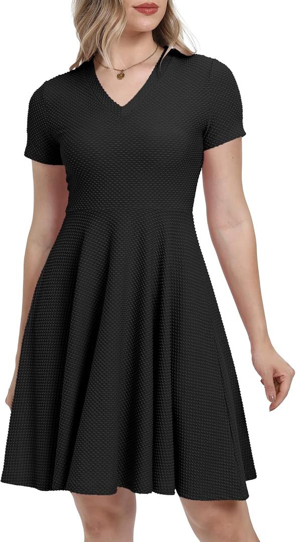 Summer Womens Casual Short Sleeve V Neck Mini Dress 2025 Flowy Swing Loose Dresses for Women (Black, XXL)