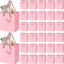 PerKoop 50 Pcs Mini Gift Bags Bulk with Handles Gift Tags Small Paper Bags for Valentine Birthdays Baby Showers Weddings Party Favors Supplies 4 x 2.75 x 4.5 Inch(Pink)