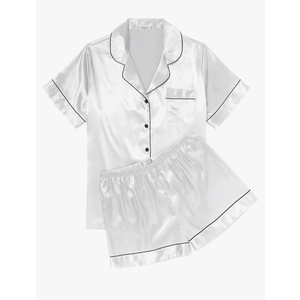 Ekouaer Womens Silk Satin Pajama Sets Soft Short Sleeve Button Down Sleepwear Top and Shorts 2 Piece Pjs Lounge Size M