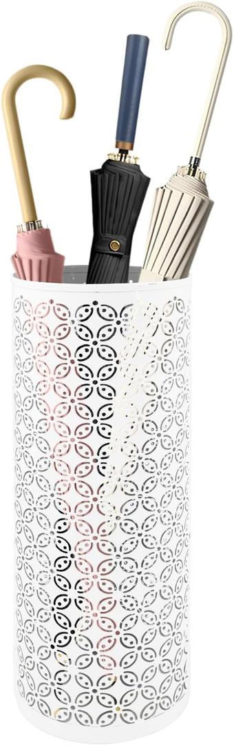 Metal Round Umbrella Stand Rack,Free Standing Umbrella Holder Bin,Canes Walking Sticks Holder for Entryway,Home,Office,White (1 Pack-Round)