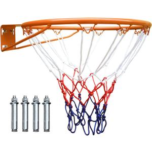 18" Basketball Rim Replacement, Wall Door Mounted Basketball Rim, Heavy Duty Basketball Flex Rim Goal Replacement with Net Fits In-Ground & Wall-Mounted Basketball Hoops, Indoor/Outdoor