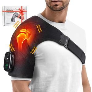 Cordless Portable Shoulder Heating Pad & Massager, Heating Vibration Shoulder Wrap, Shoulder Brace for Pain Relief, Rotator Cuff Support for Men & Women, Black