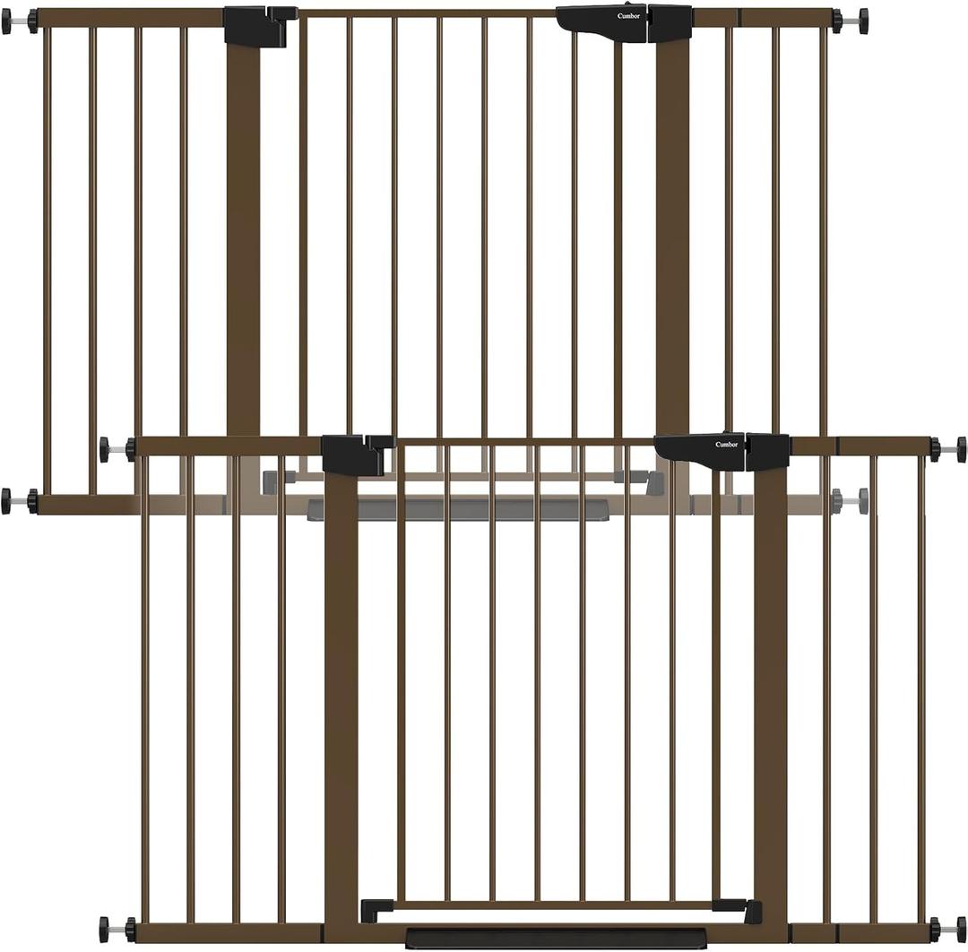 Cumbor 2 Pack 29.7"-51.5" Extra Wide Baby Gate for Stairs, Mom's Choice Awards Winner-Dog Gates for Doorways, Pressure Mounted Walk Through Pet Gate Indoor, Safety Auto-Close Child Gate for Kid,Brown