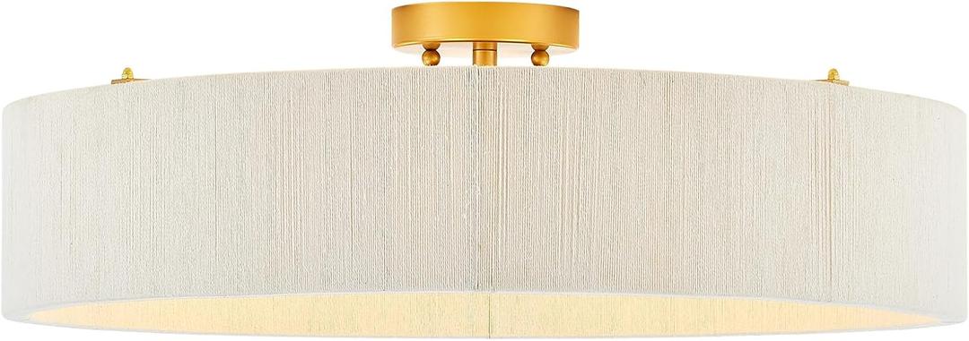 24” Large Boho Ceiling Light Hand Woven Coastal Chandelier for Kitchen Island Dining Living Room Bedroom, White, UL Listed