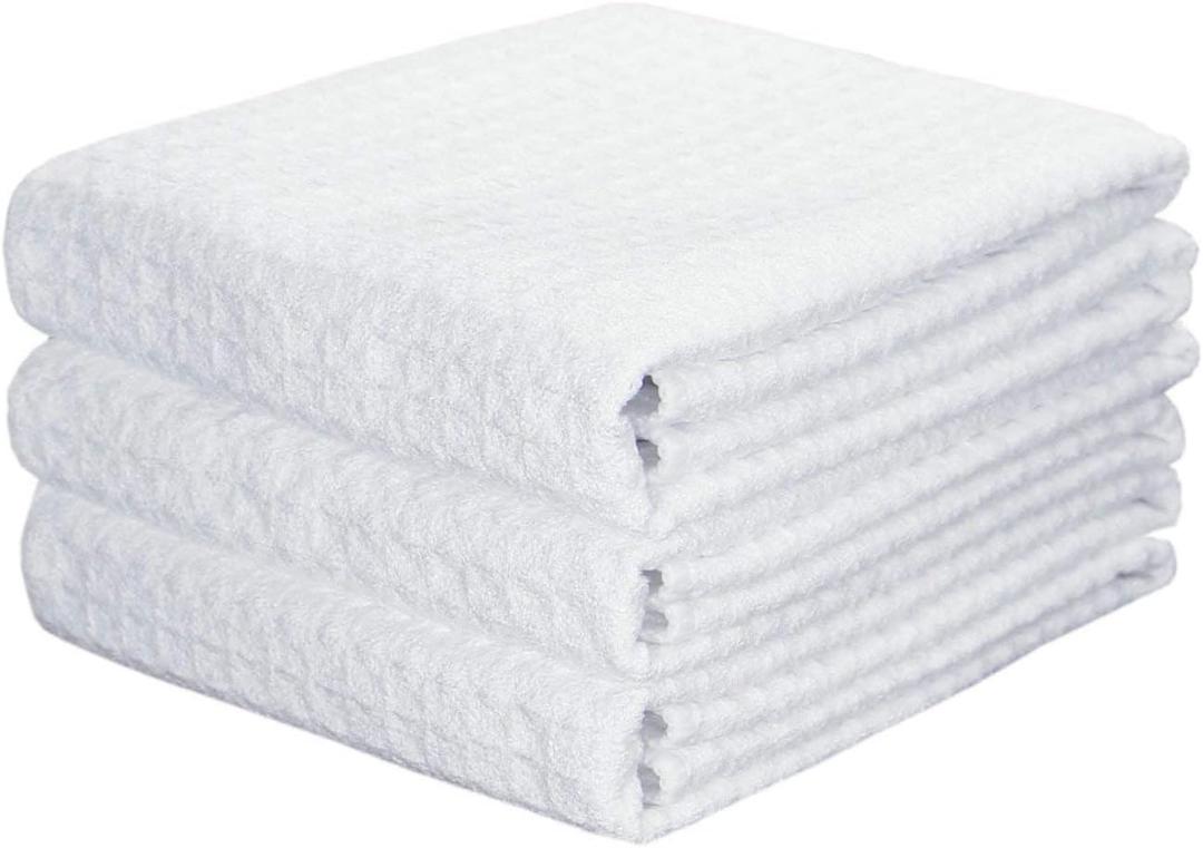 Waffle Weave Kitchen Towels Thick Microfiber Dish Drying Towels Absorbent Tea Towels Hand Towel Lint Free 16Inch x 24Inch 3 Pack White
