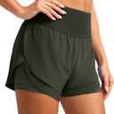 SANTINY Women's 2 in 1 Athletic Running Shorts with Pockets | 3", High Waisted, Built-in Liner, Exercise, Gym, Workout Shorts for Women (Gray, XXL)
