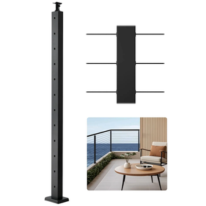 VEVOR 1 Pack Cable Railing Post, 42"x2"x2" Level Drilled Deck Railing Post, SUS304 Stainless Steel Black Cable Railing System Kit for Indoor Outdoor Deck Balcony