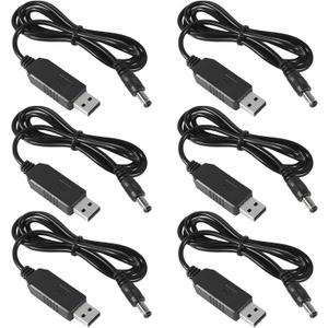 6-Pack USB DC 5V to DC 12V Step Up Converter Power Cable DC 12V Universal Power Cord with DC Jack 5.5 x 2.5mm or 5.5 x 2.1mm for Toys,Watches,Speaker,Camera,Monitor 3.3FT