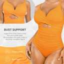 SHAPELLX Tummy Control Swimsuits Women V Neck One Piece Bathing Suit Ruched Push Up Slimming Swimwear Built-in Bra (Orange, S)