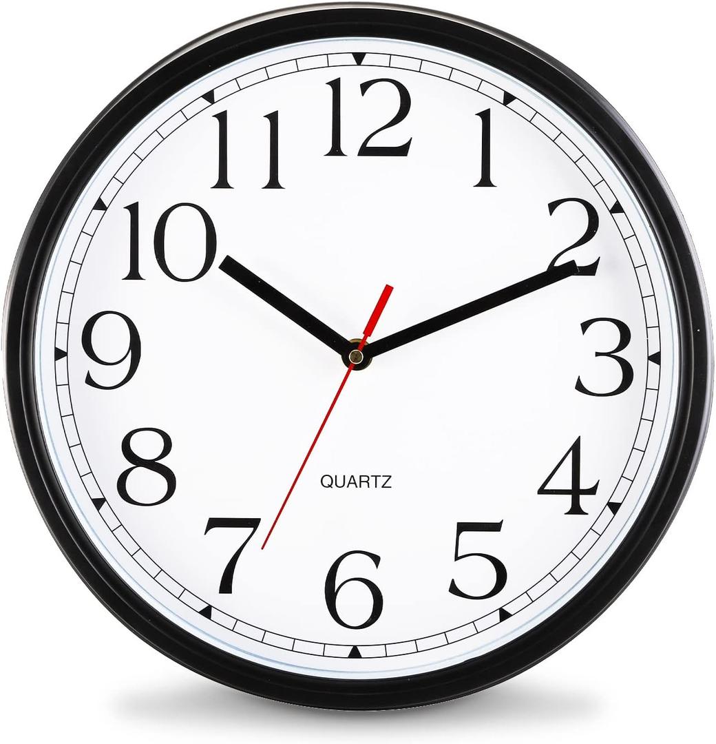 Dicunoy Silent Wall Clock, 12 Inch Black Wall Clocks Quartz Battery Operated, Classic Round Non Ticking Clock for Home Office School Sweep Movement, Easy to Read