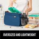 GORILLA GRIP Reusable Insulated Lunch Box Bag for Women Men,15L, Leakproof XL Soft Cooler Bags, Multiple Compartments, Mesh Pockets and Adjustable Strap, Food Tote Keeps Drinks Cold, 13x9, Navy Blue