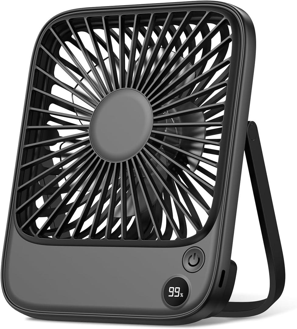 TOPK 5000mAh Portable Desk Fan Rechargeable, Cruise Ship Fan, Quiet Thin Battery Operated Desktop Personal Fan with Power & Speed Display for Office, Travel, Library, Sleeping, Outdoor Black