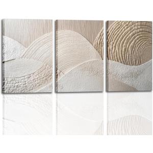 skysoon 3 Panels Neutral Abstract Wall Art, Minimalist Textured Canvas Wrapped Wall Decor, Beige Modern Boho Nordic Artwork for Living Room Bedroom Office 16x24 Inch