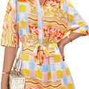 PRETTYGARDEN Womens Rompers for Summer 2025 Beach Vacation Clothes Short Sleeves Floral Jumpsuits Beach Cover Up (XL)