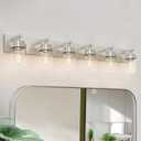 IZORRO Bathroom Vanity Light Fixture, 6-Light 46 Inch Brushed Nickel Bathroom Light Fixtures Over Mirror, with Clear Glass Shade, Modern Farmhouse Vanity Lights, Rustic Restroom Lighting Fixtures