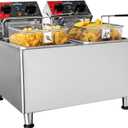 CROSSON 20Lbs Dual Tank Electric Deep Fryer with Rotary fryer head,30 Minitues Timer,Removable 304 SS Oil Tank with Handle,9L Countertop Deep Fryer for Home Use