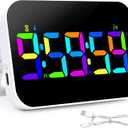 Kitchen LED Digital Timer Rechargeable, RGB Count Down Up Digital Timer with Vioce Reminder for Kitchen Classroom Cooking Study, Vibration Mode 3 Level Adjustable Volume and Brightness
