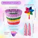 Kids Bike Basket, Bike Basket Front Bike Accessories for Girl Boys, Woven Bicycle Basket with Stickers, Bike Bell, Windmill, and 1pairs Colorful Ribbons Tassels