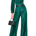 MAKABO Women's Long Sleeve Casual Jumpsuits One Piece Wide Leg Pant Square Neck Rompers Fashion Outfits with Pockets (Green, M)