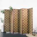 Furnnylane 6 Panel Bamboo Room Divider – 5.6 ft Tall Double-Sided Folding Privacy Screen, Freestanding Wall Partition for Home Office & Bedroom, Caramel Woven Texture, Easy Setup (67" H x 94.5" W)