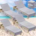 4 Pcs Beach Chair Cover with Side Pockets Soft Lounge Chair Towels Cotton Microfiber Pool Lounge Chair Towel Covers with Pockets for Sun Lounger Sunbathing Holidays Outdoor Hotel 30 x 85 Inch (Gray) (Grey)