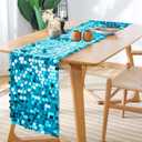 12 x 108 Inch Turquoise Sequin Table Runner Glitter Rectangle Big Sequin Table Runner for Wedding Party Birthday Christmas Halloween Decoration (1 Pack)