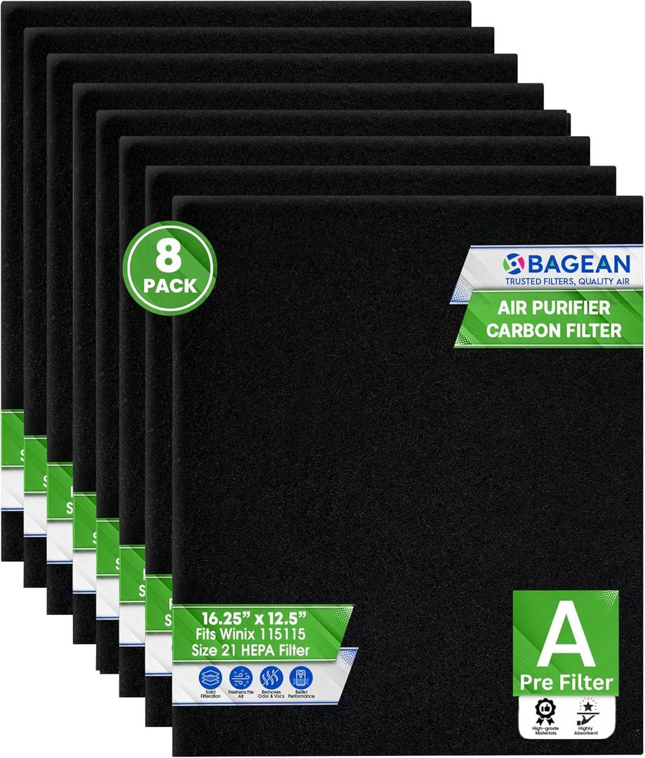 Bagean Carbon Pre Filter A 115115 - Compatible with Winix Air Purifier Filter Replacement - Fits Winix Plasmawave C535 5300 6300 - Activated Carbon Filters Absorb Odors and Freshens the Air (8-Pack)