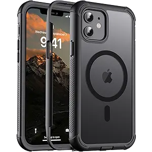 Magnetic for iPhone 12/12 Pro Case, [Compatible with MagSafe][Military Grade Drop Protection][Heavy Duty Protection][Non-Slip][Shockproof] 2-Layer Durable Bumper Phone Case 6.1''-Black