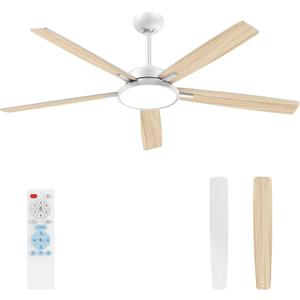 TALOYA Large Ceiling Fans with Lights and Remote, Reversible Quiet DC Motor, 6 Speeds, 3CCT, Dimmable, 62 inch White Modern Ceiling Fan for Patios, Living room, Bedroom, Farmhouse, Indoor, Outdoor