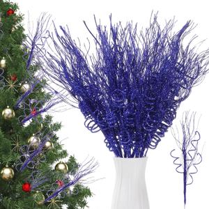 Suncalla 24 Pcs 16.5 Inch Christmas Tree Picks Glitter Artificial Curly Sprays Christmas Floral Stems Branches for Xmas Tree Sticks Garland Ornaments Vase Filler Decorations (Royal Blue)