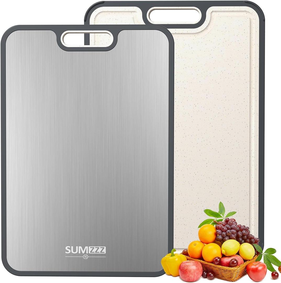 Titanium Cutting Board for Kitchen, Cutting Board Double Sided Food Grade, Pure Titanium and Wheat Straw PP, Easy to Clean Large Size 16”×10”
Light White