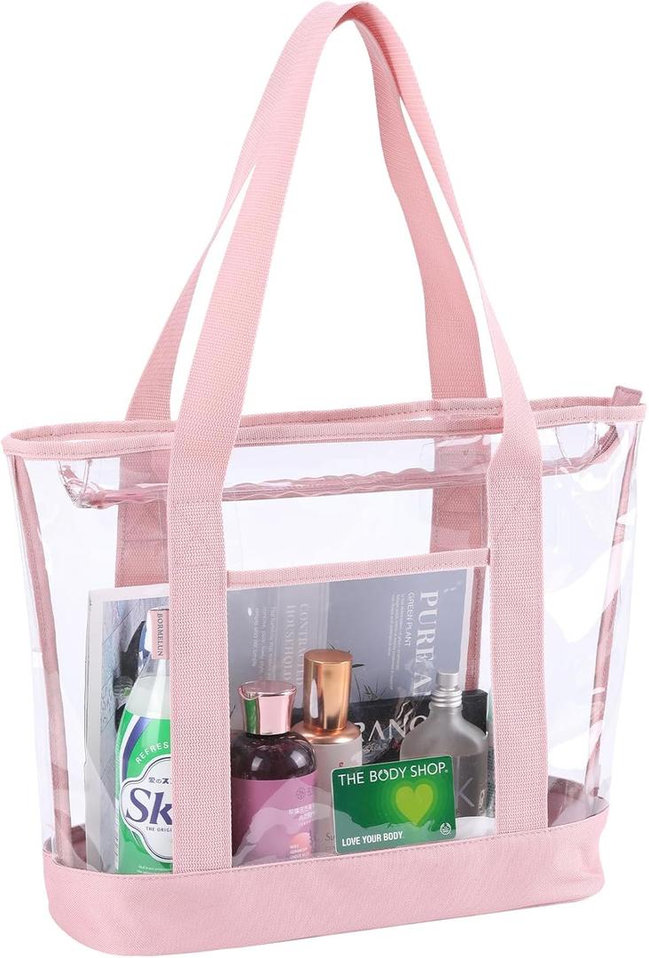 clear tote bag,Purse handle with zipper for work plastic transparent see through women (Pack of 1, Pink)