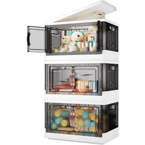 Storage Bins with Lids - 144QT Large Plastic Storage Bins Closet Organizers and Storage, Foldable Stackable Storage Containers for House Organizing Bedroom Dorm Room (3-Tier 48QT(3 Lids))