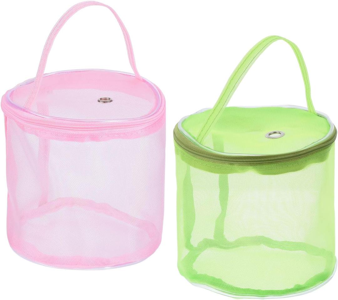 PATIKIL Yarn Storage Bag, 2 Pack Portable Crochet Knitting Bag Case Skein Ball Holder Mesh Organizer Crocheting Tote for Sewing Craft Projects, Pink Green