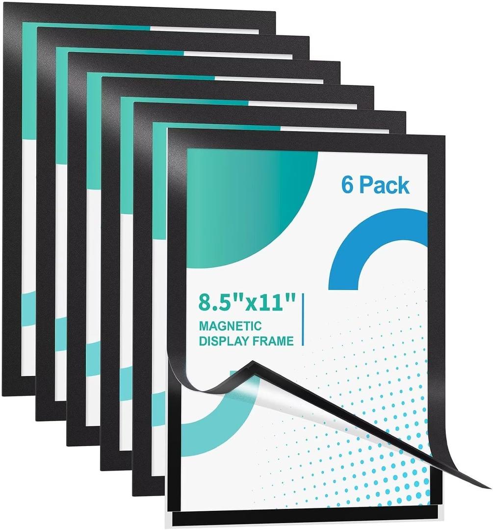 Magnetic Signs Holders 8.5 x 11in - Magnetic Picture Frames for Displaying Posters, Letters, Documents, Papers - Adhesive on Walls, Doors, Windows or Magnetic for Refrigerator - 6pcs
